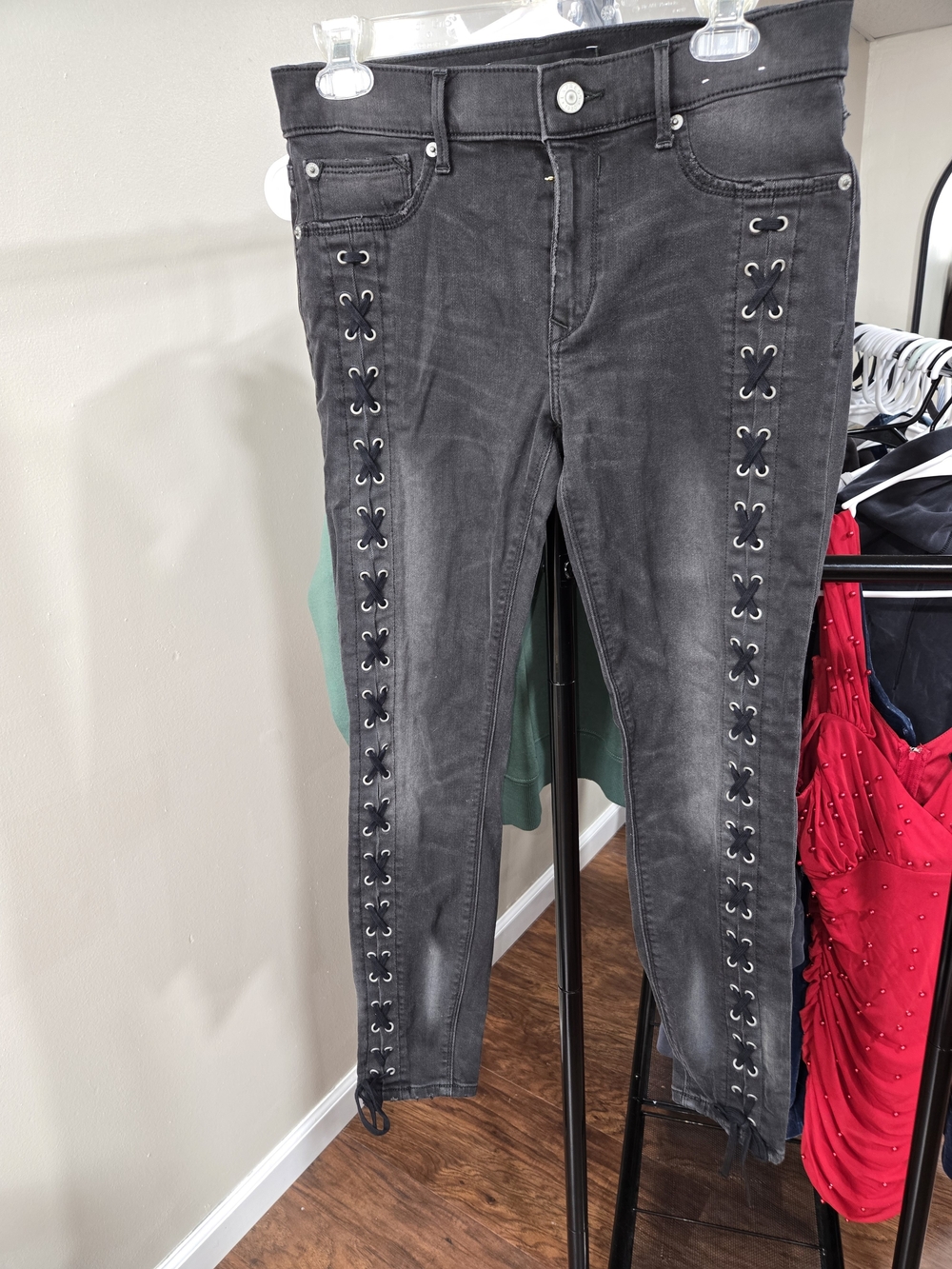 Express Black Skinny Jeans with Lace-Up Side Grommet Detail